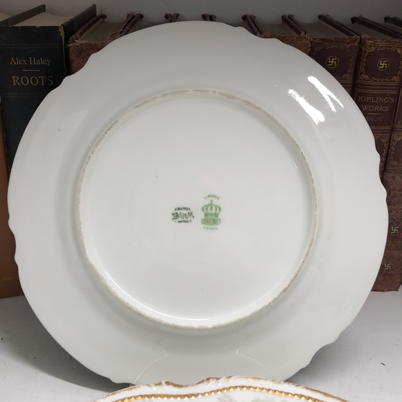 O565 George Borgfeldt 8 pc Set Dinner/Salad Plates Pink/Green with Gold Trim - Picture 4 of 6